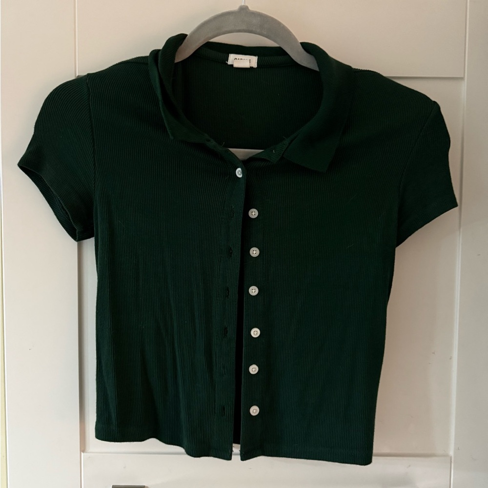 Garage Green Button-Up crop Top